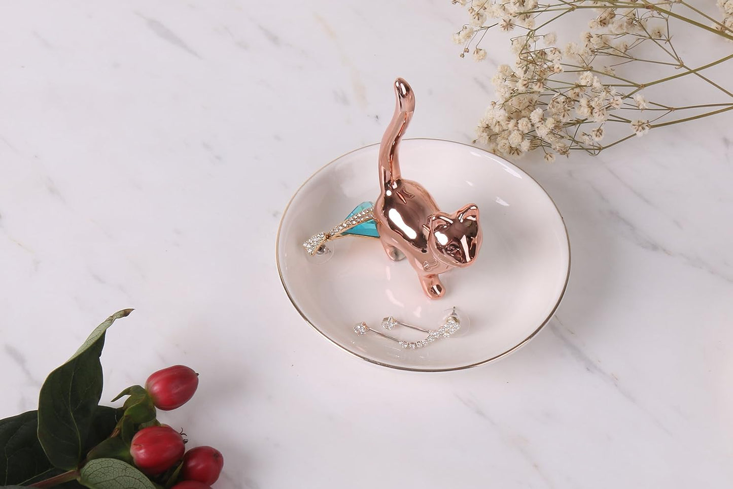 Ring Holder Jewelry Tray-Handmade Cat Ring Dish / Rose Gold-2