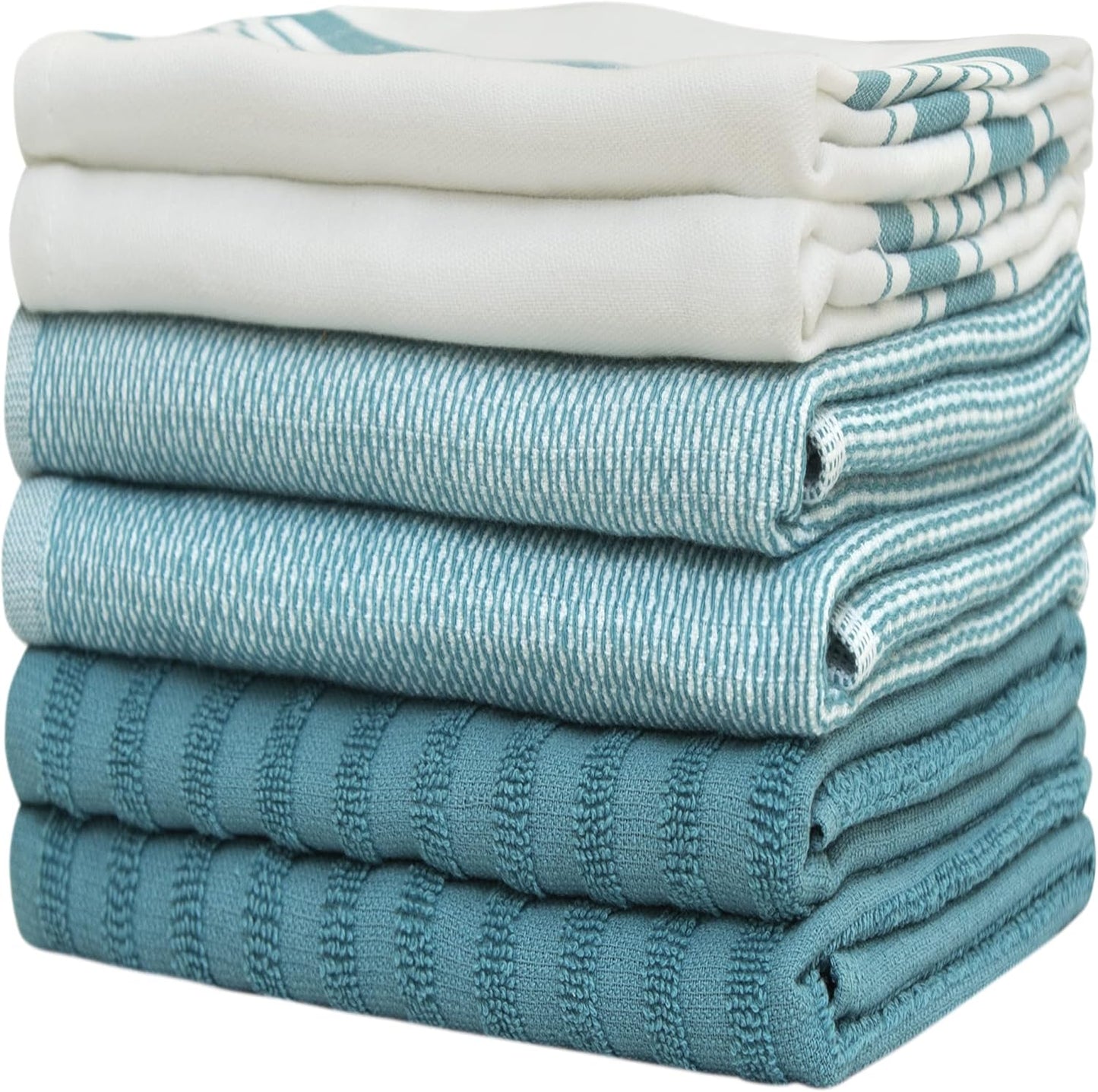 Premium Kitchen Towels 6 Pack 100% Cotton, 20"x28" Dish Towels - Aqua | Large Flat & Terry Kitchen Linen Set with