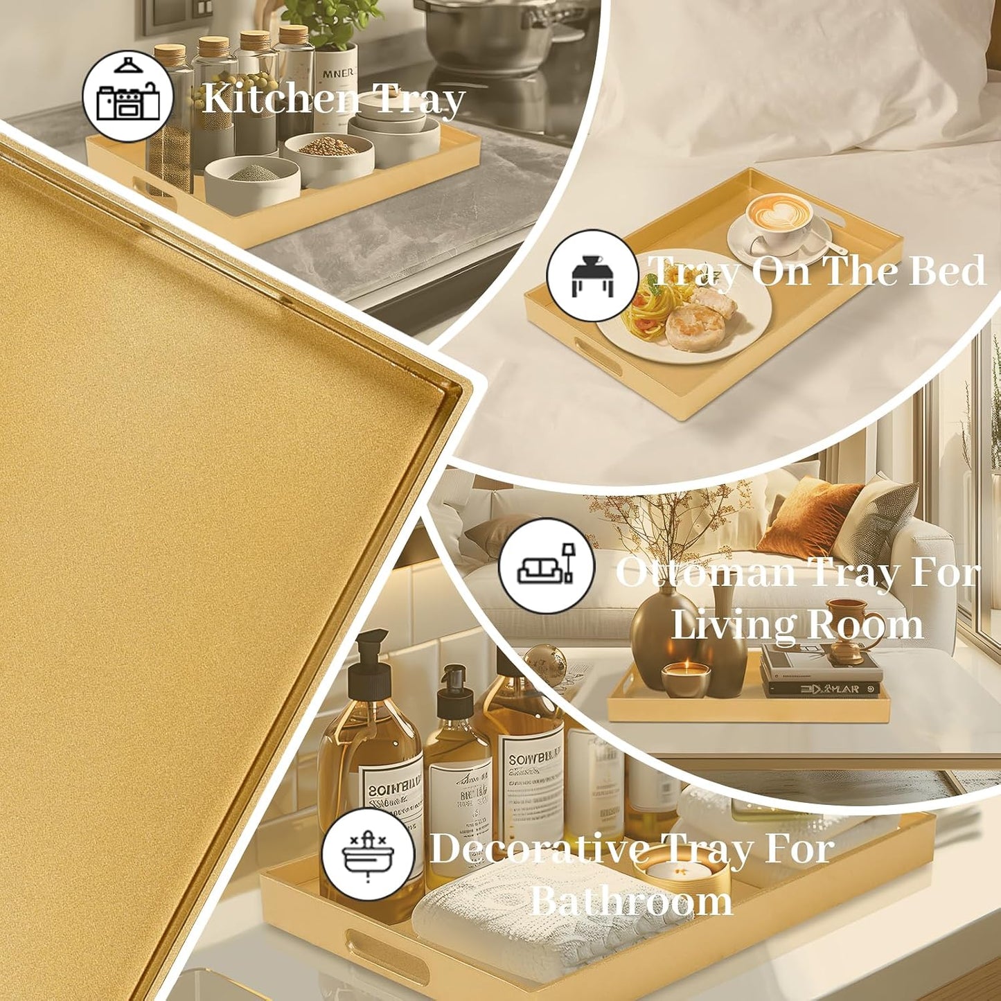 Modern Serving Tray / 15.8 x 10.2 x 1.4 / Gold