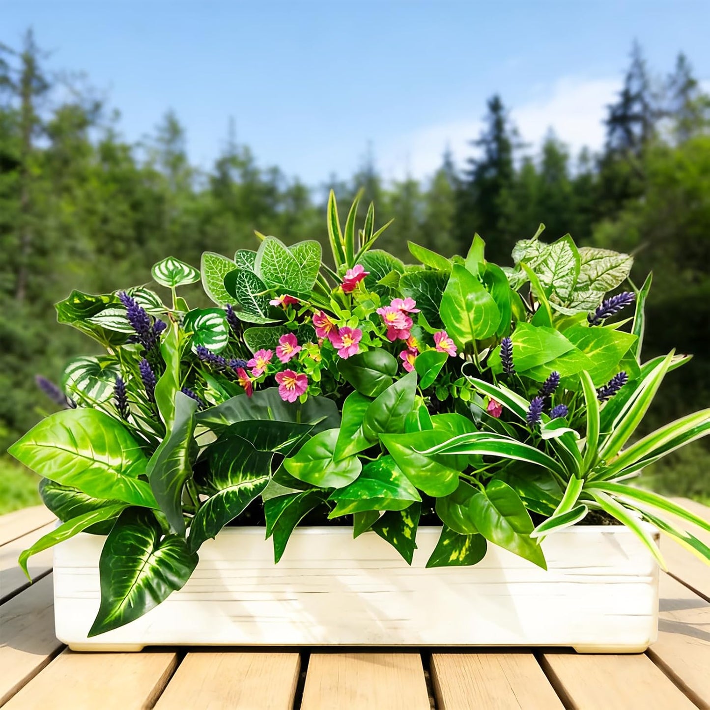 Artificial Plants / Green Plants with Flowers / Set of 12