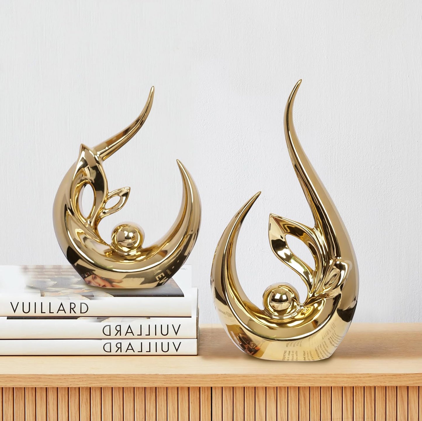 Home Decor Accent Ceramic Statue Abstract Sculptures Centerpieces Mid Century / Gold / Set of 2
