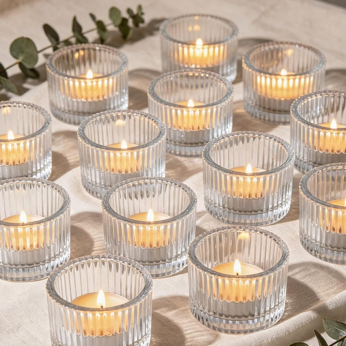 SHMILMH Fall Votive Candle Holder Set of 4, Mosaic Glass tealight Holders with Maple Leave for Halloween Thanksgiving Party Decorations