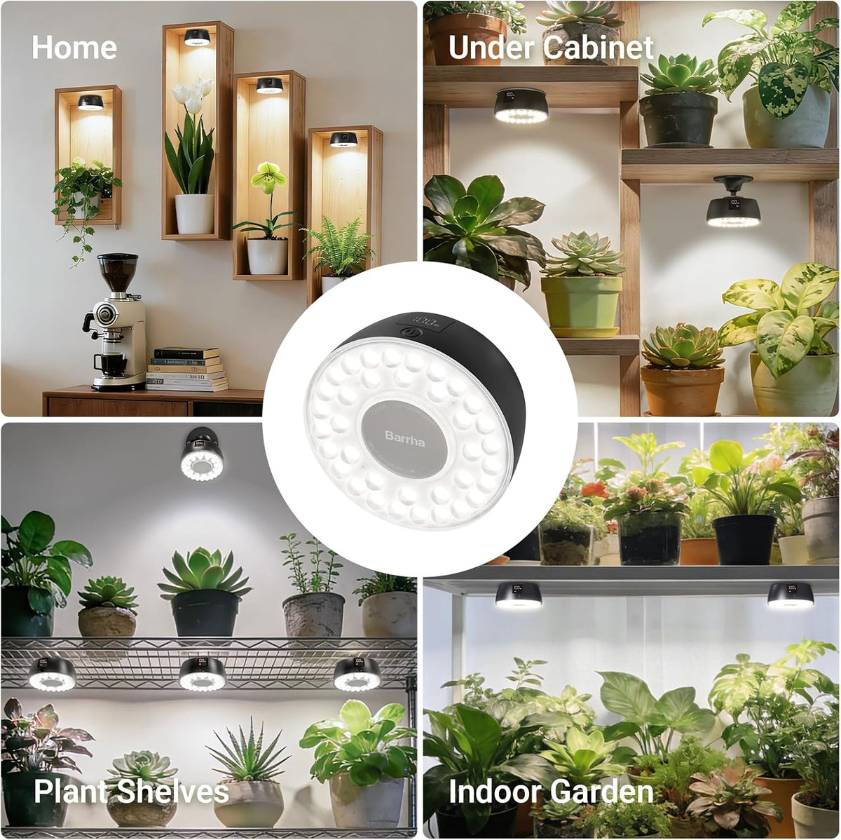 Barrina Orbgrow OG03C Rechargeable Puck Grow Light, 5000K, 2 Packs, Black | Cordless Full Spectrum Plant Light for