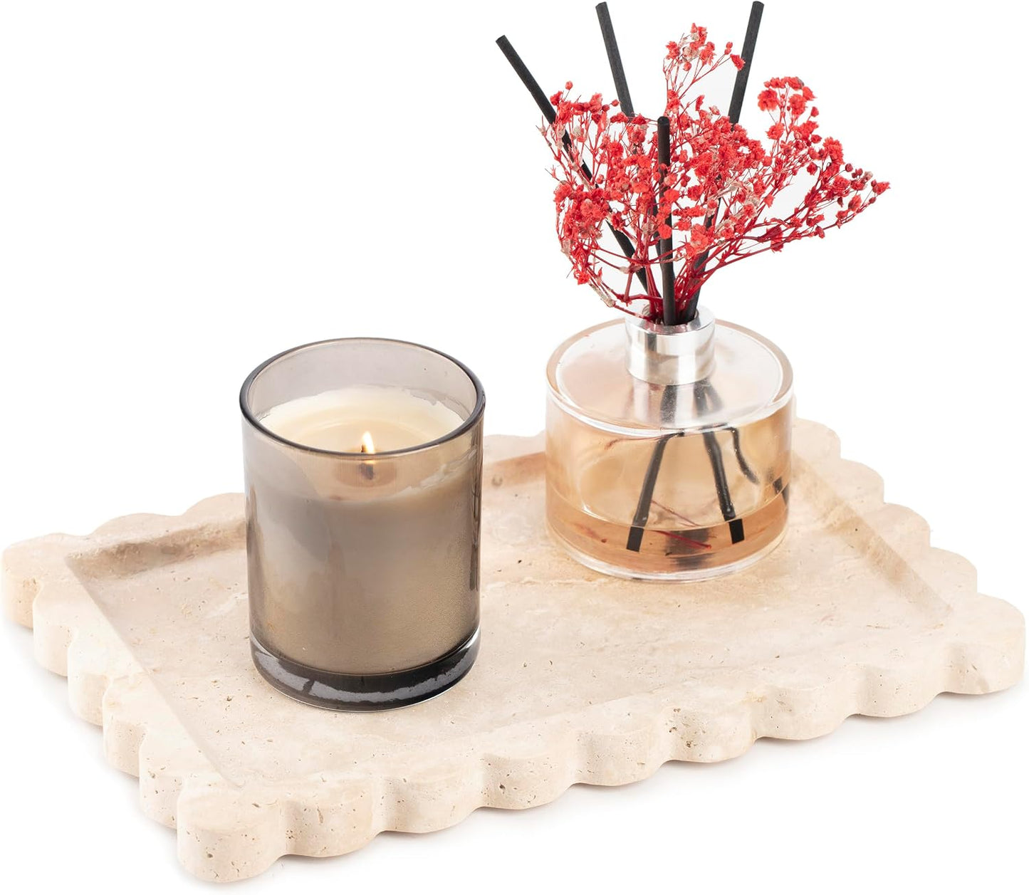 Scalloped Marble Tray / Beige Travertine / 11.8 x 7.9 x 0.8