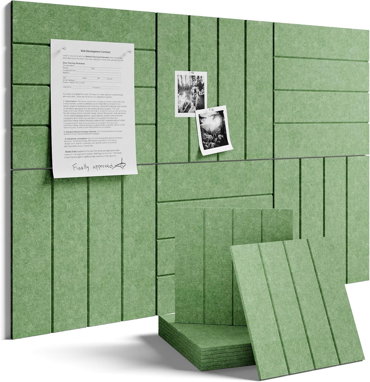 Fluxynara 36" x 24" Large Felt Bulletin Board, Moss Green