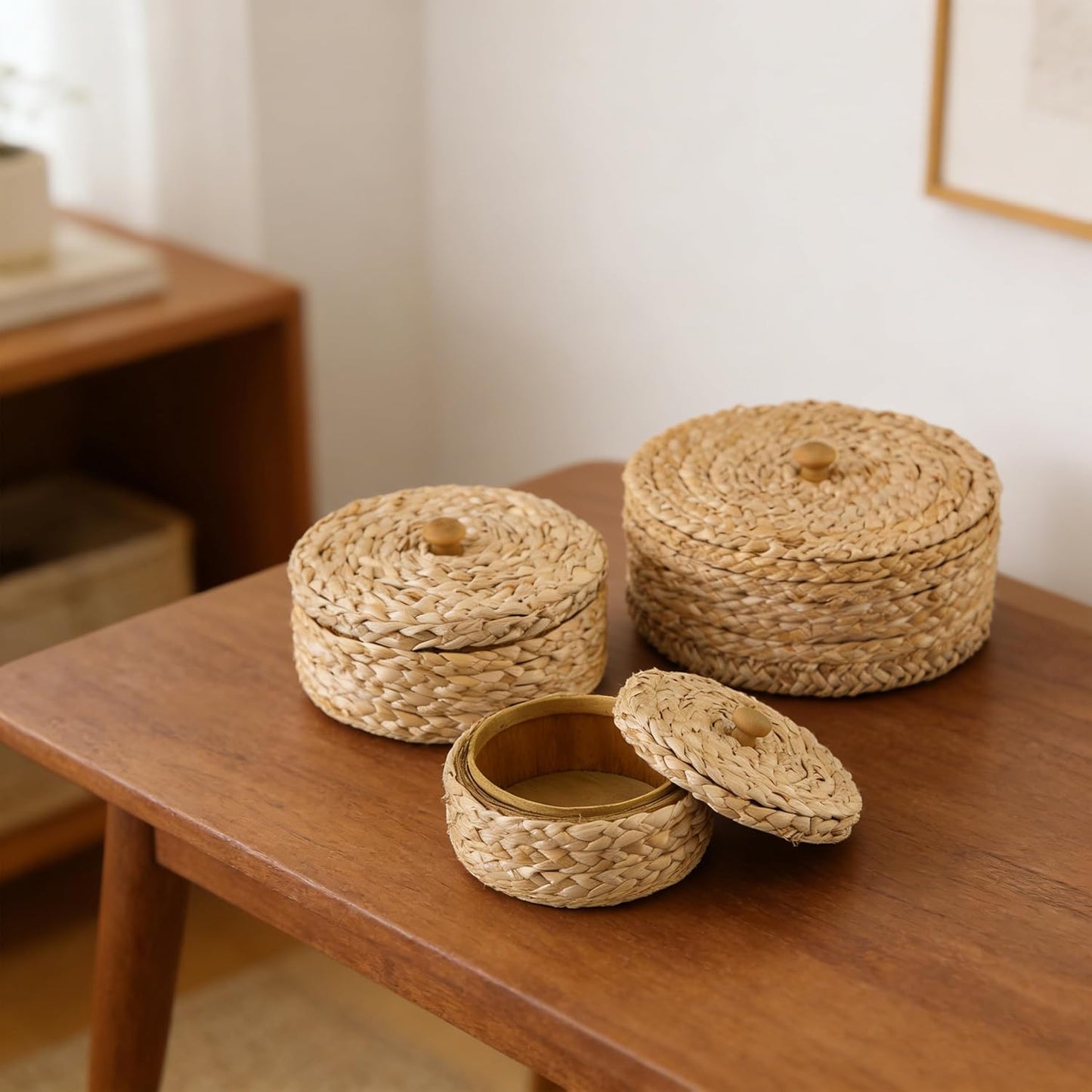 Boho Organizer / Handwoven Wicker Basket / Brown / Set of 3