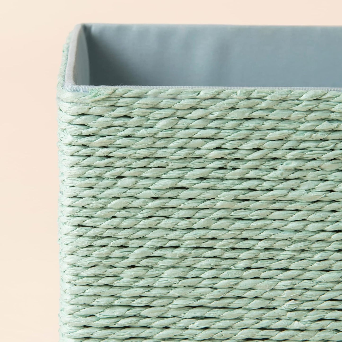 Stackable Woven Basket Paper Rope Bin / Light Green