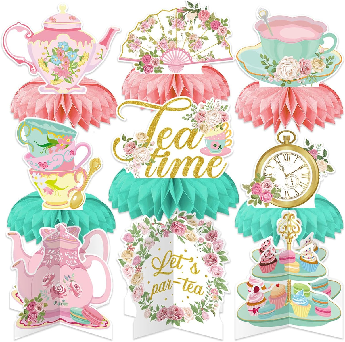 Tea Party Decorations, 9 Pcs Tea Party Table Decorations for Girls