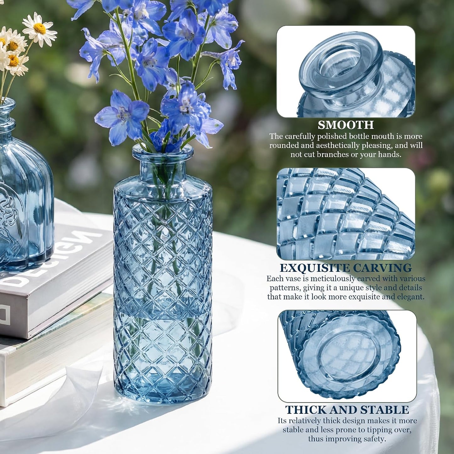 Armber Small Vintage Glass Clear Bud Flower Vases Bulk Multiple Shape Mini Glass / Blue / Set of 12
