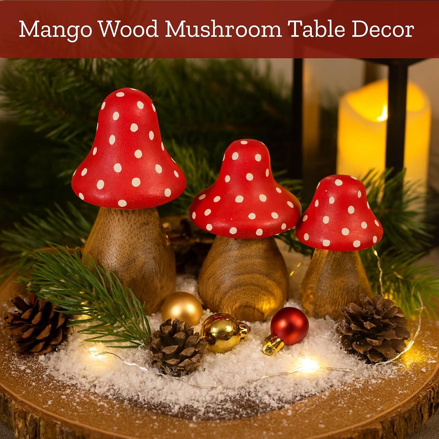 Wooden Mushroom Decor Figurines / Set of 3