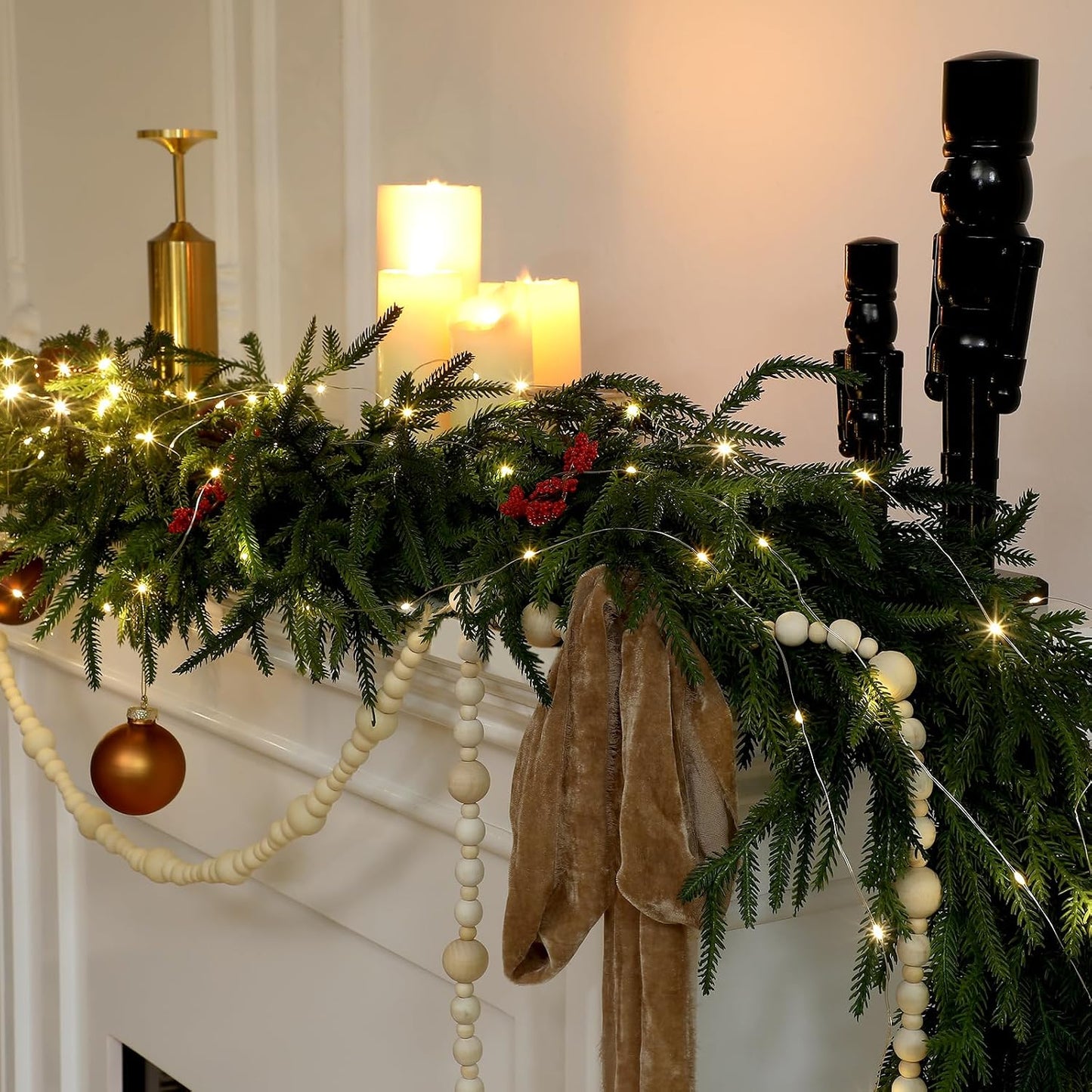 2 Pcs 6 Feet Christmas Artificial Deluxe Norfolk Pine Garlands Realistic Norfolk Pine Faux Greenery Garlands for