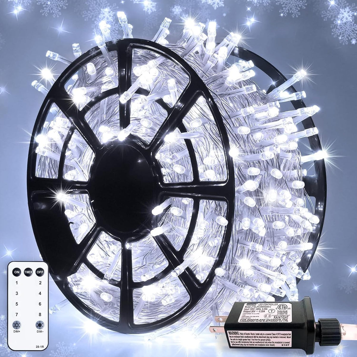 JMEXSUSS Clear Wire 163ft 500 LED White Christmas Lights Plug in