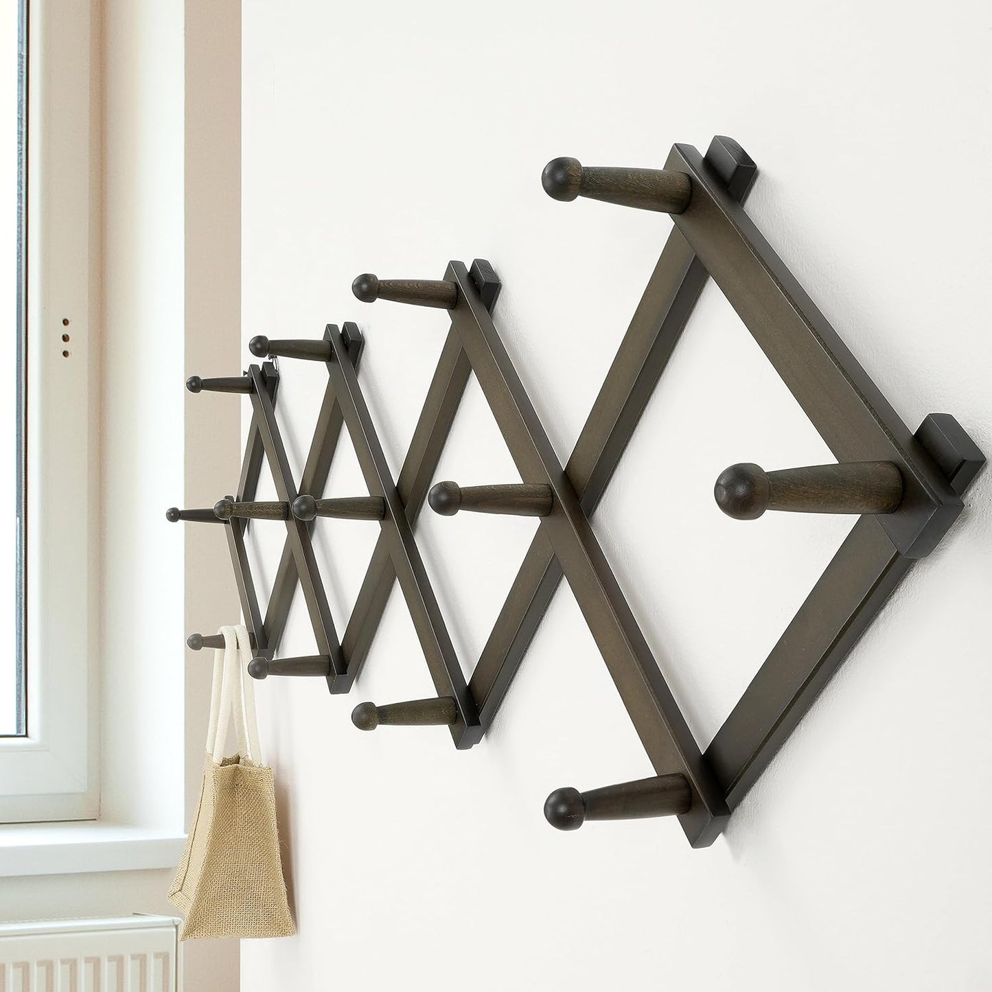 Accordion Wall Hanger:16'' High Wooden Wall Expandable Coat Rack,Hat Rack Holder,Accordion Hook for Baseball