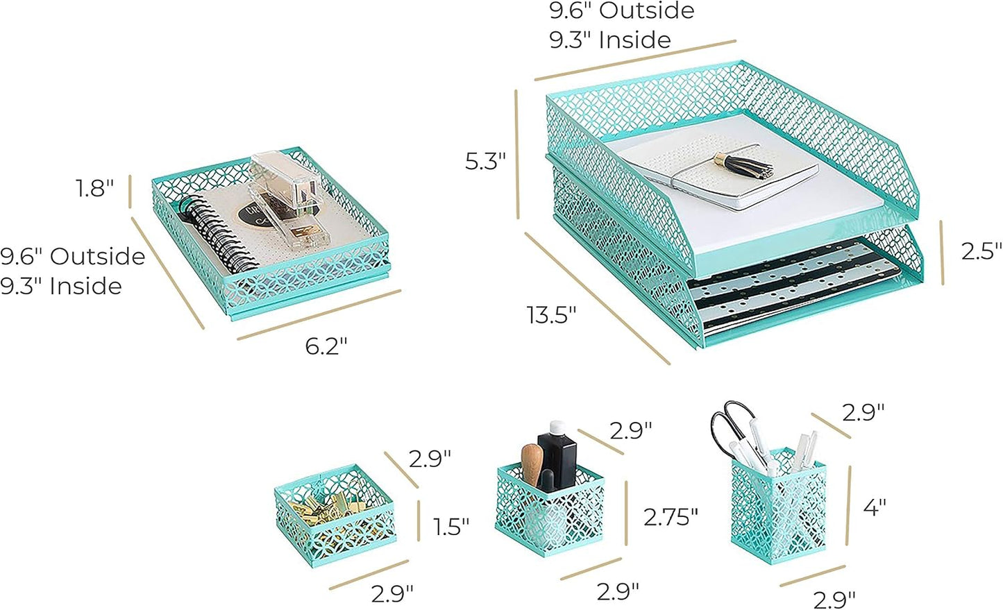 BLU MONACO | Aqua Desk Organizer Set for Women 6 Piece | Mail Sorter Organizer Countertop with Letter Sorter for Desk