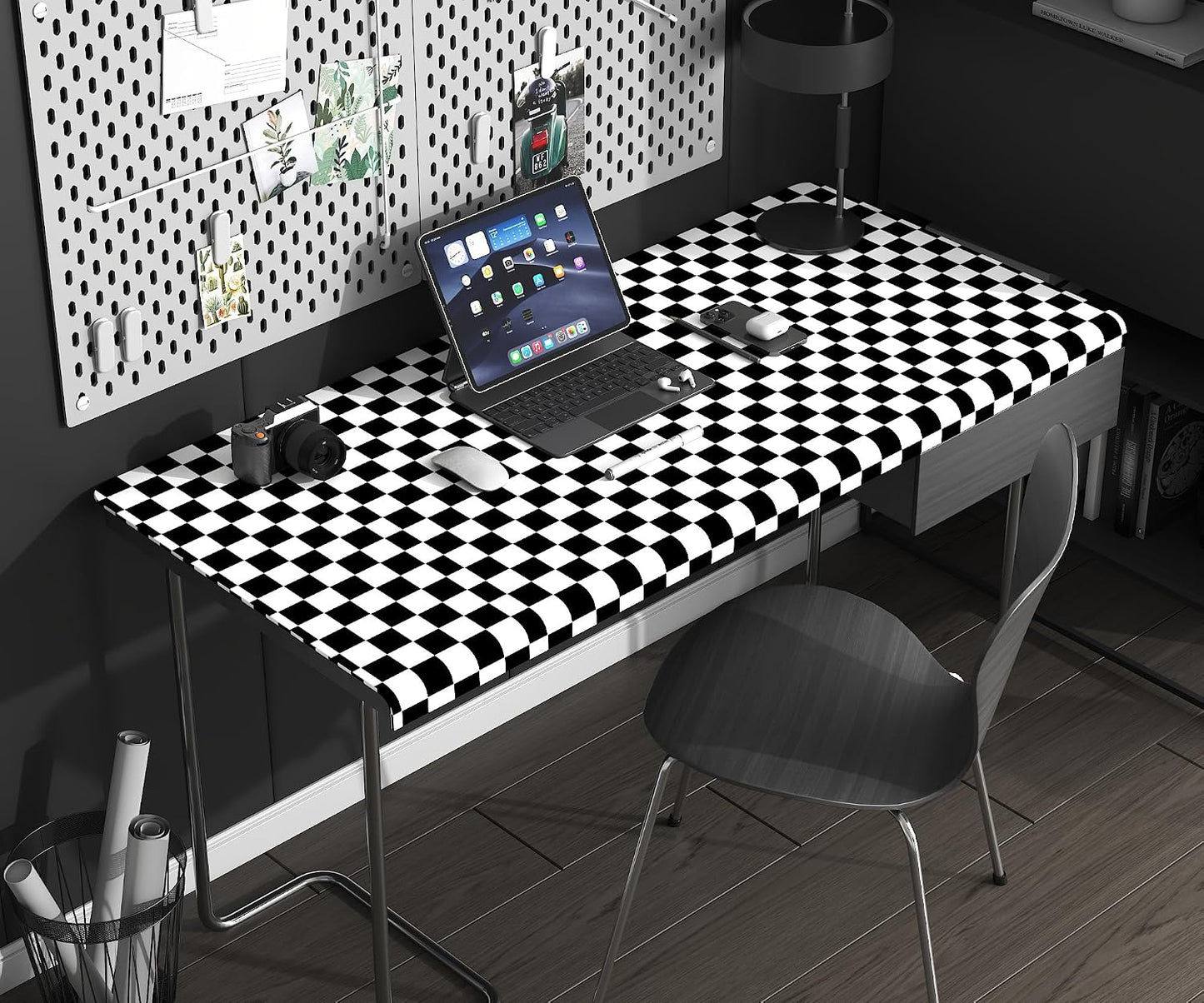 Modern Peel and Stick Wallpaper and White Mosaic Checkered Contact Paper " Self / 17.7 x 197 / Black