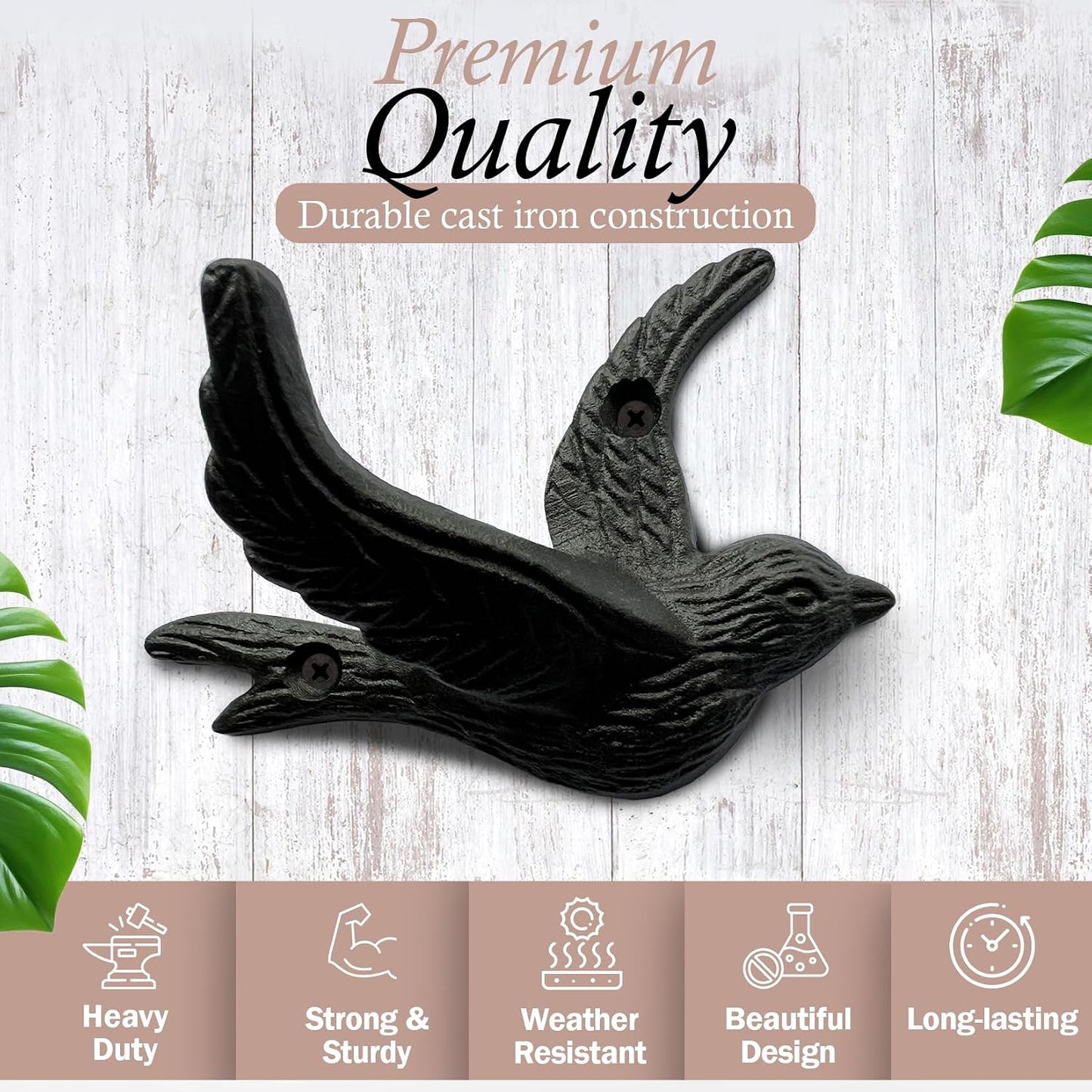 Farmhouse Entry Hook / Vintage Bird Hooks / Antique Black / Set of 5