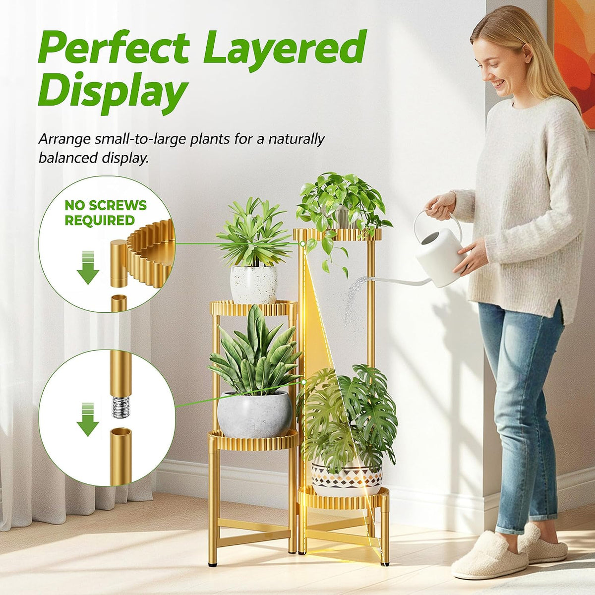 Stand Plants, 4 Tiers Metal Tiered Plant Stands for Outdoor Indoor,Heavy Duty Flower Pot Stands for Multiple