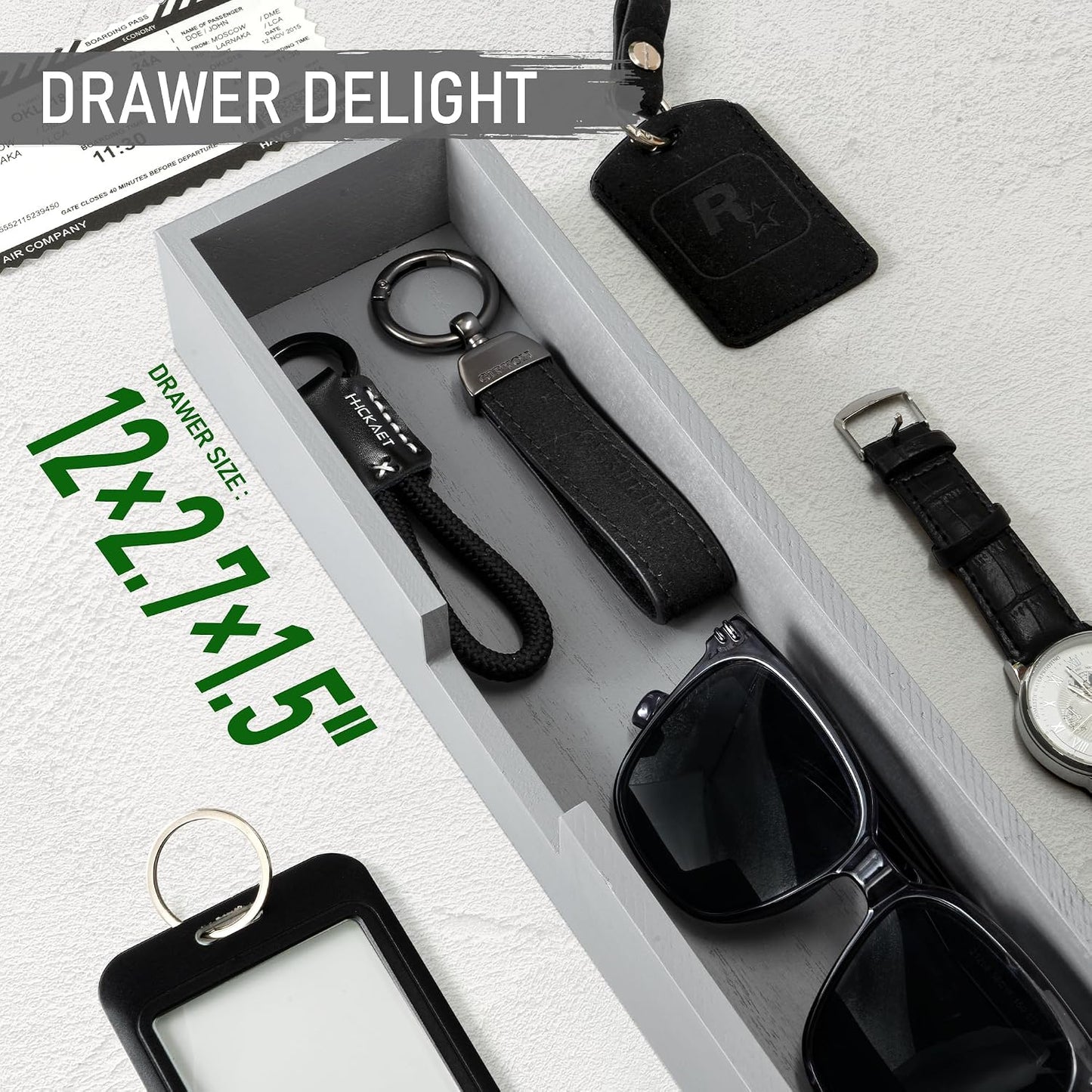 Modern Pine Wood Key Holder Wall Mount / Gray / 1-drawer
