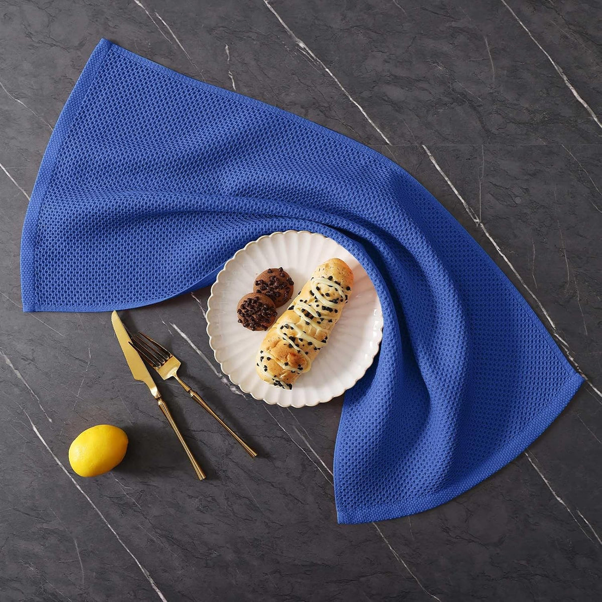 Homaxy 12 Pack 100% Cotton Kitchen Towels and Dishcloths Set, Blueberry | 12 x 12 Inches and 13 x 28 Inches Kitchen