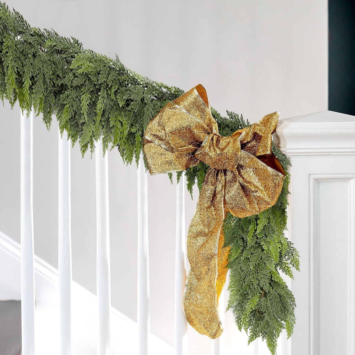 Whaline 15 Ft Christmas Norfolk Pine Garland Artificial Cedar Pine Garlands for Winter Xmas Indoor Outdoor Home Party