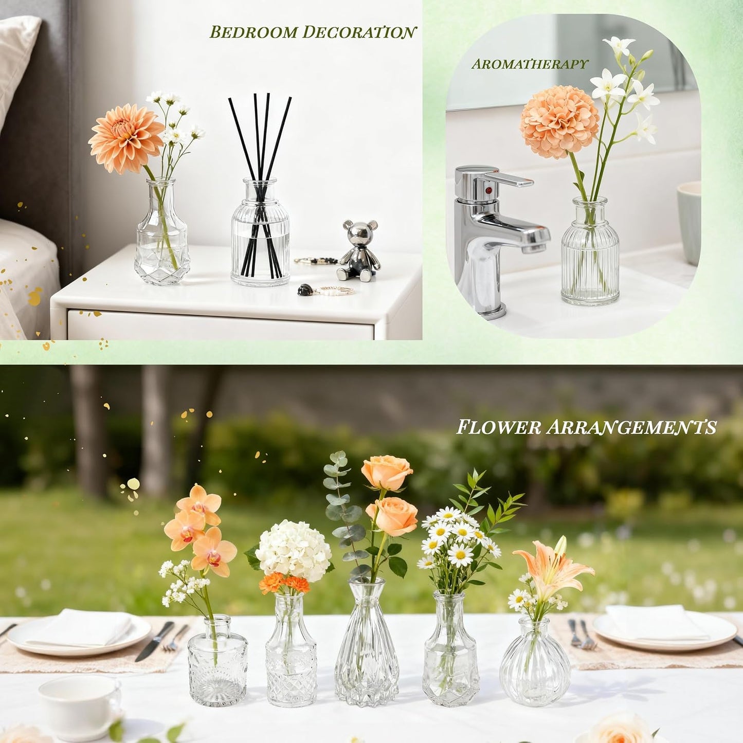 Glass Bud Vases Small Flower Vases for Rustic Wedding Centerpieces Table / Clear / Set of 32