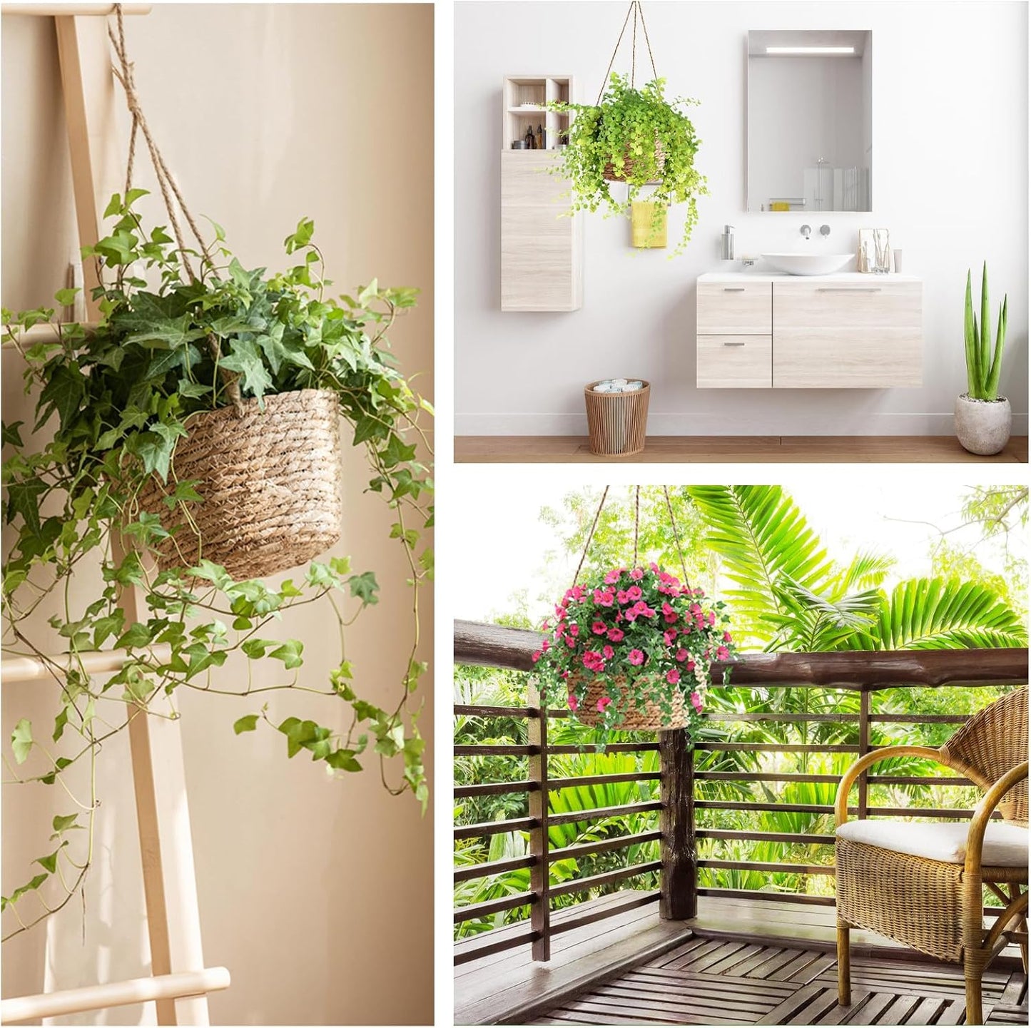 Seagrass Plant Basket / 8- Small-Caliber Woven Jute Hanging Planter