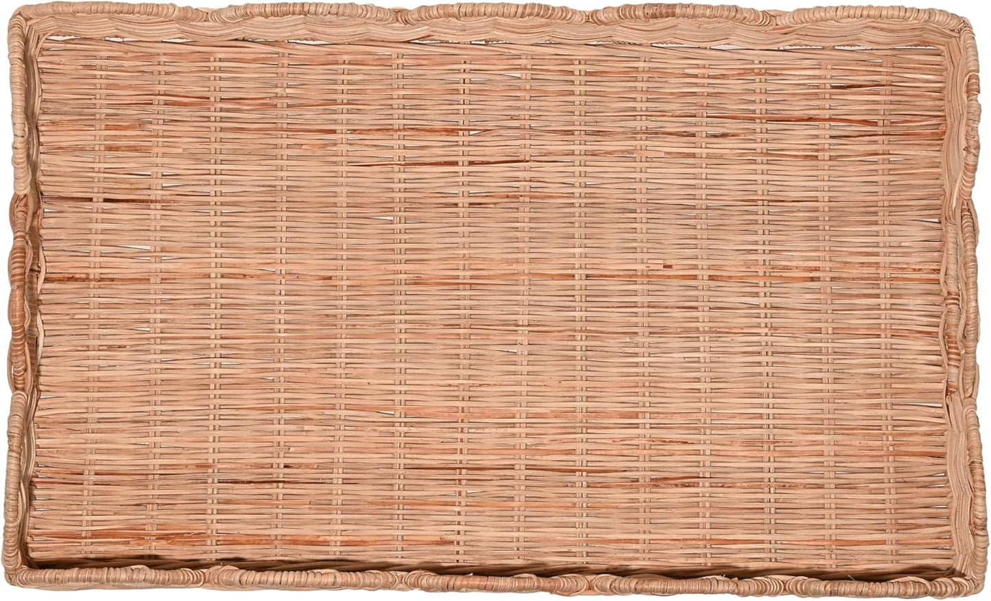 TRY1000B Scalloped 21.5" Southwestern Cottage Hand-Woven Rattan Tray / Light Brown