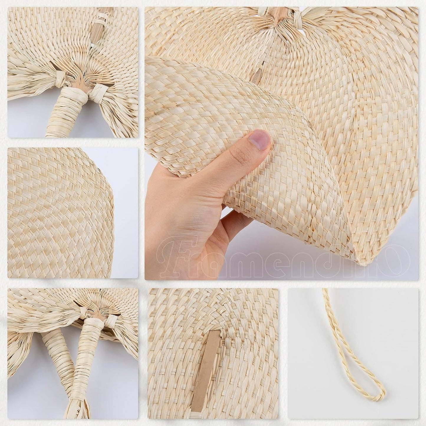 Handmade Bamboo Raffia Fans Hand Rattan Fan Woven Plam Leaf / Natural / Set of 2