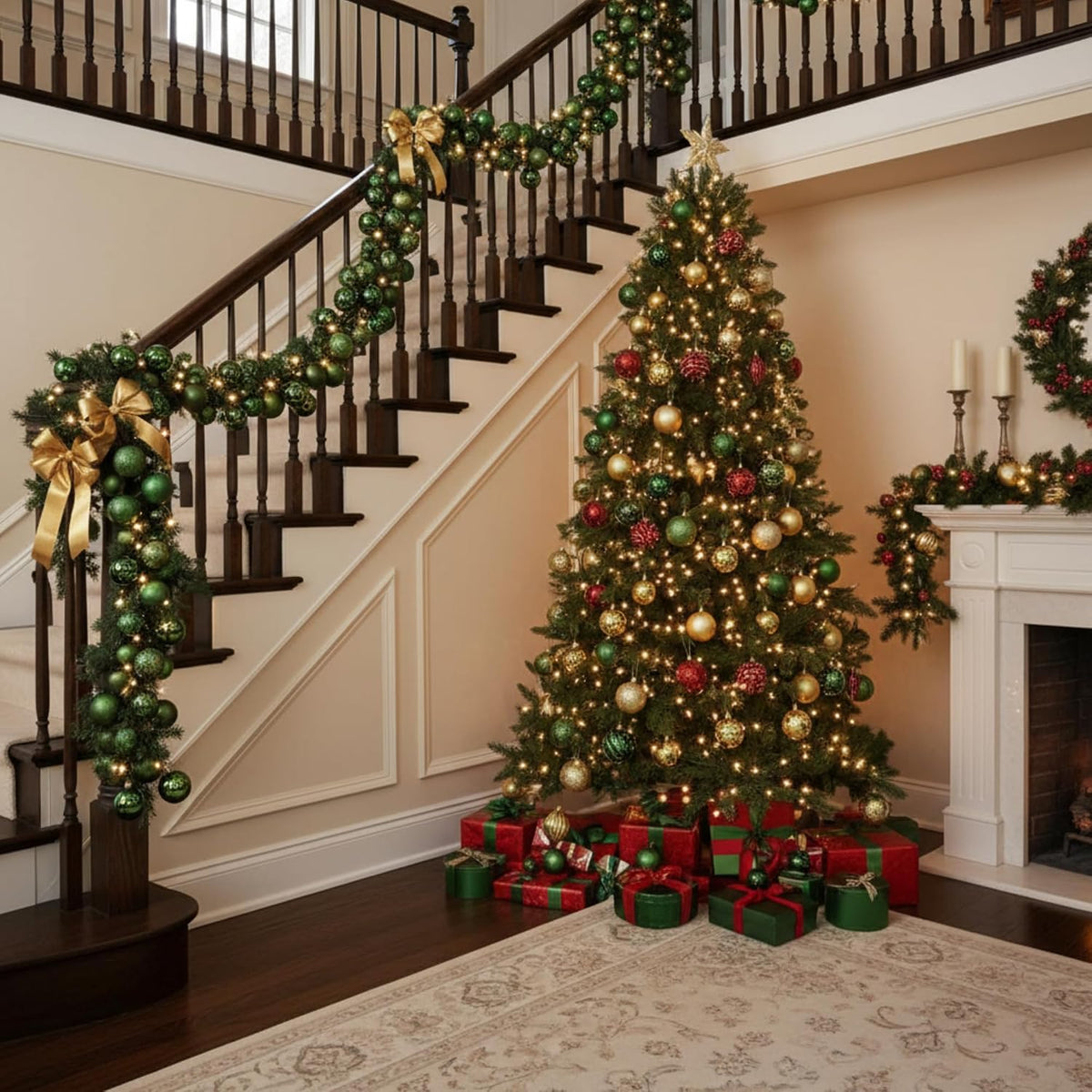 2 Pcs 6 ft Christmas Ball Ornament Garland, Dark Green | Bauble Bulb Christmas Tree Ball Decoration Shatterproof