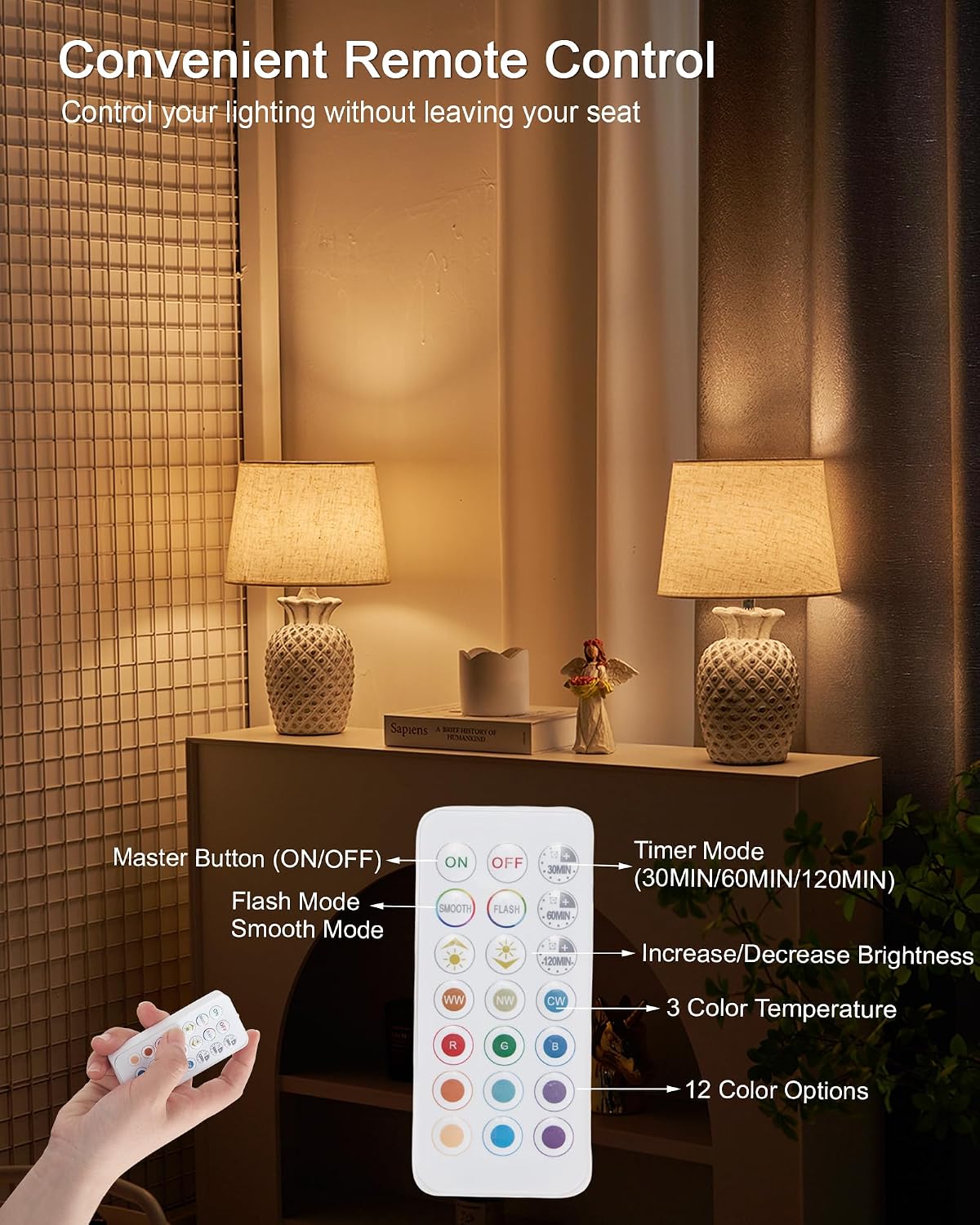 UMEXUS 13" Small Rechargeable Cordless Table Lamp, Pineapple Ceramic Base | Battery Powered, Remote Control Timer