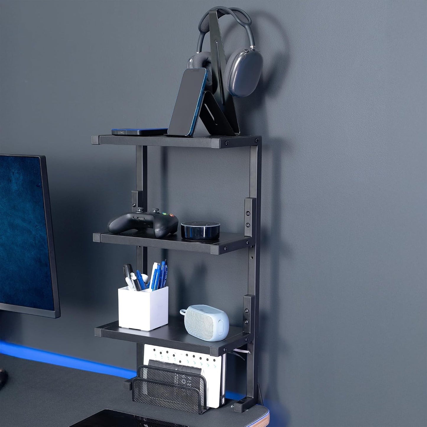 VIVO Clamp-on 13 inch Above or Below Desk 3-Tier Shelving Unit for Table Accessories, Gaming Devices, and More, Storage