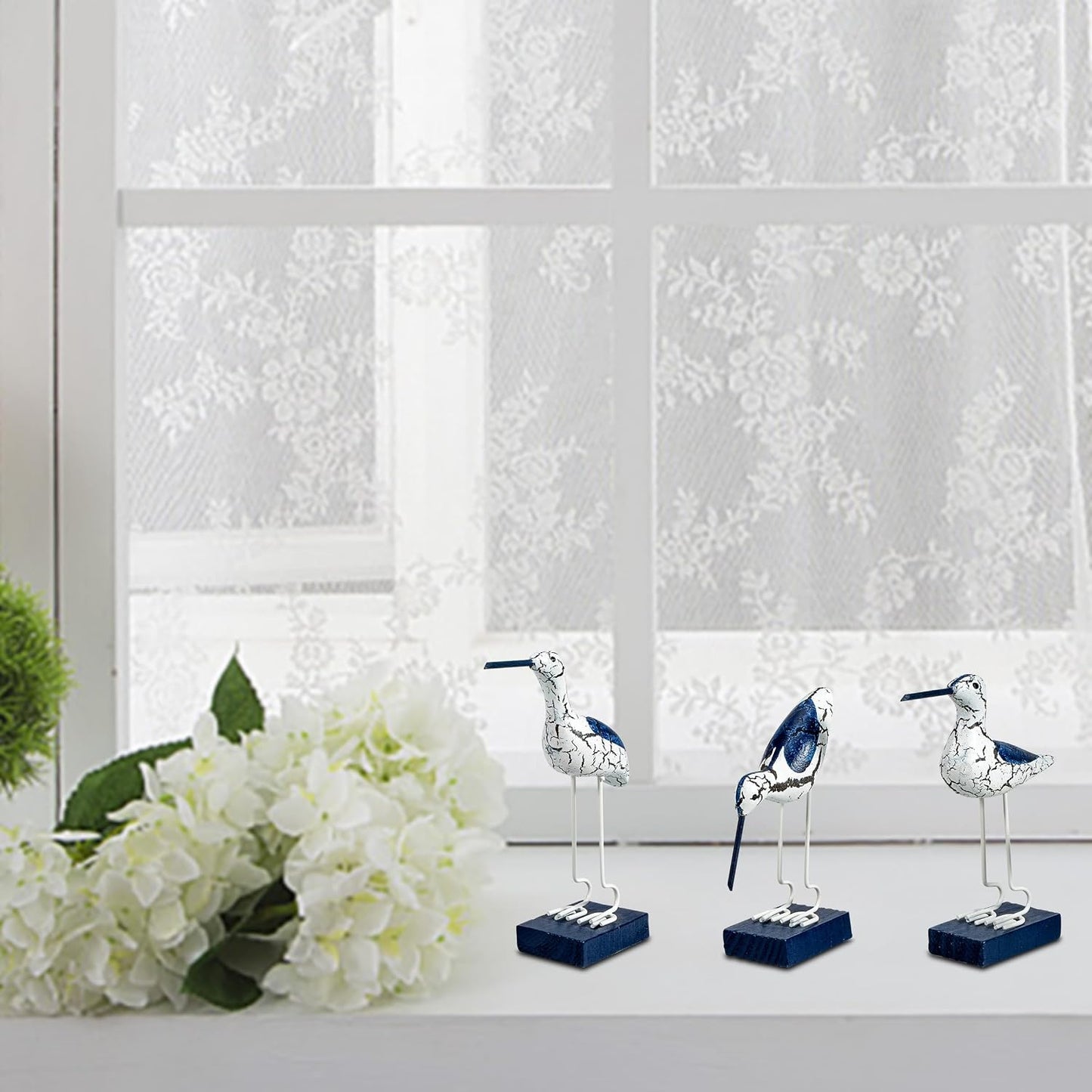 Bird Figurines Nautical Decor / Dark Blue-white-3p / Set of 3