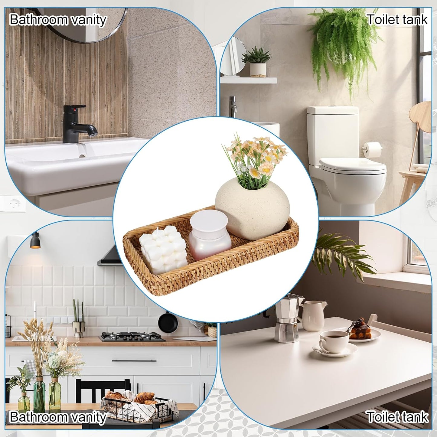 Rattan Bathroom Vanity Tray / Natural / 10 Inch
