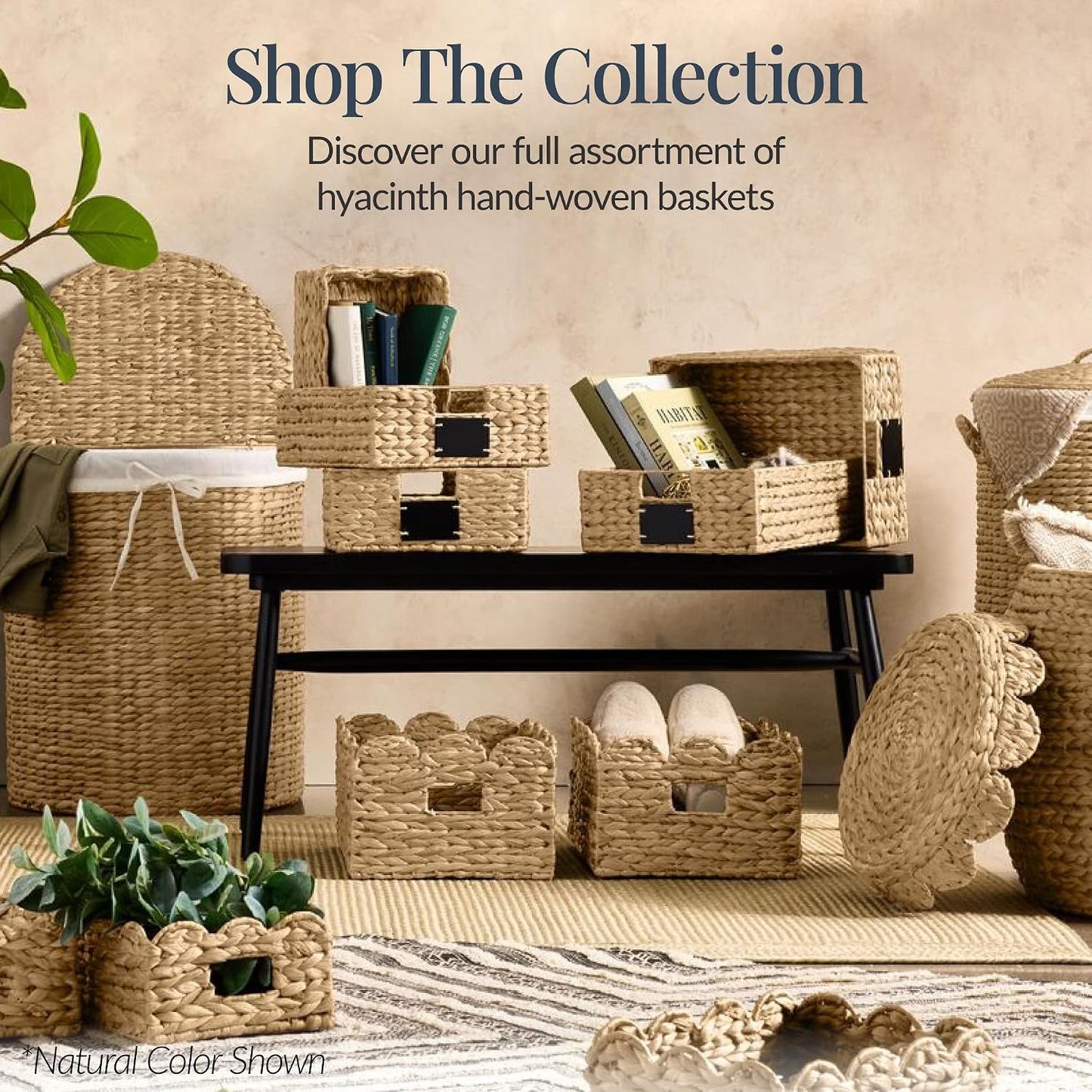 Woven Storage Bins / 16 x 12 / Natural with White Trim
