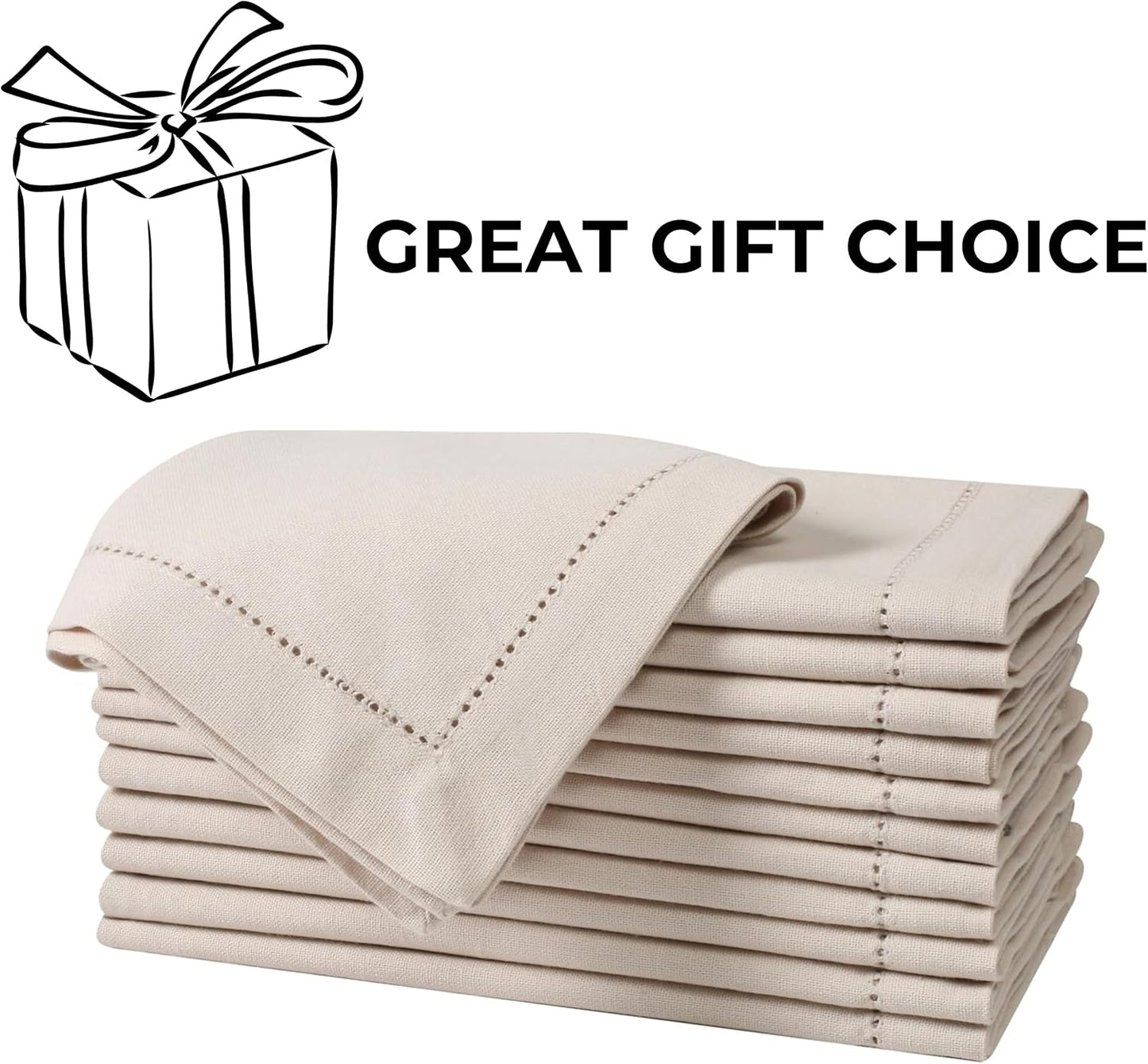Bedding Craft Cotton Linen Napkins, Oatmeal, 18x18, Set of 12 | Cotton-linen blend, flax oatmeal color, hemstitched
