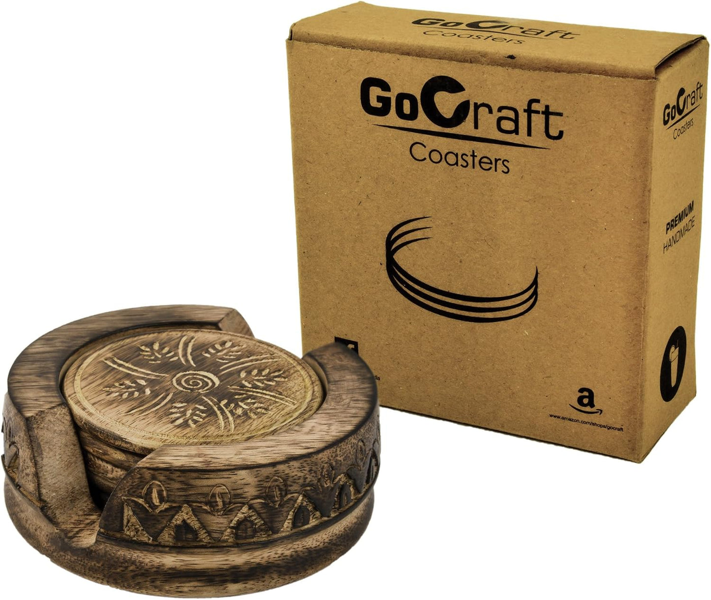 Lotus Shaped Holder in Rustic Wood Design Carving / Set of 6