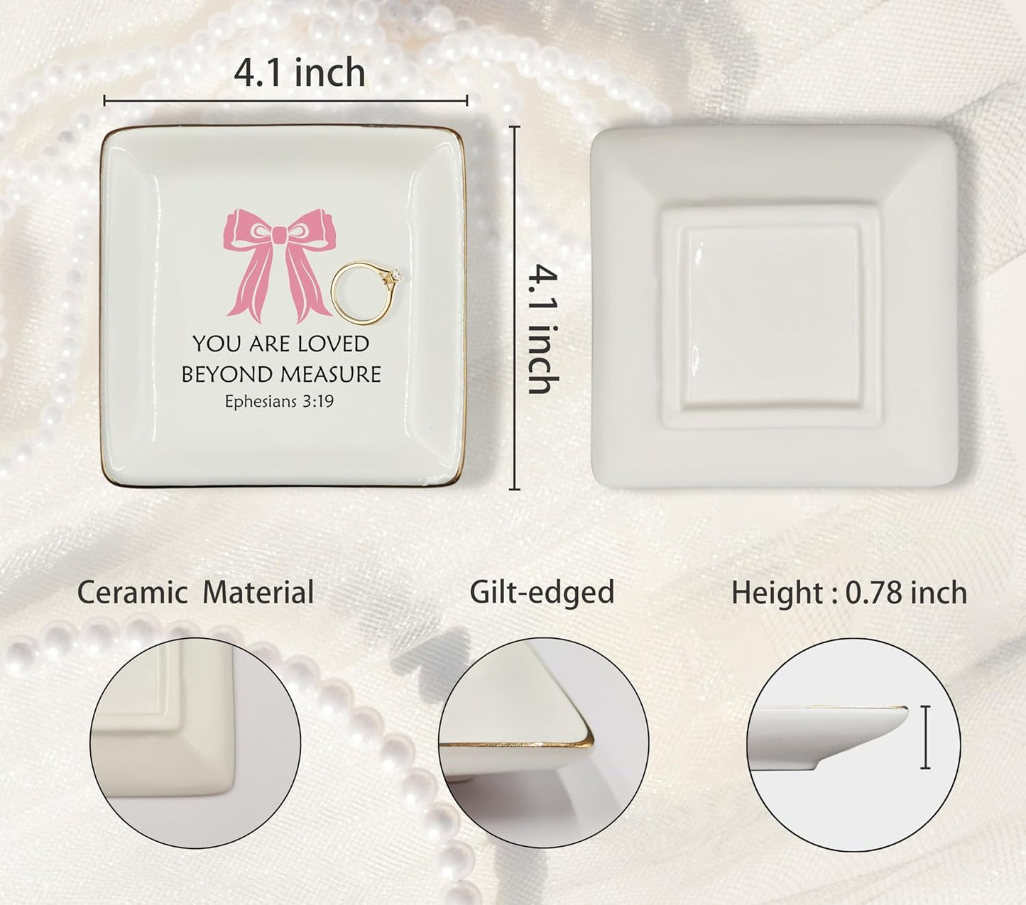 Christian Coquette Bow Ceramic Jewelry Tray Dish / Pink 3