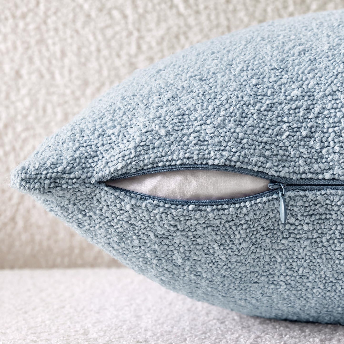 Decorative Boucle Throw Pillow Covers Textured Square Pillowcaes / 20 x 20 / Light Blue / Set of 2