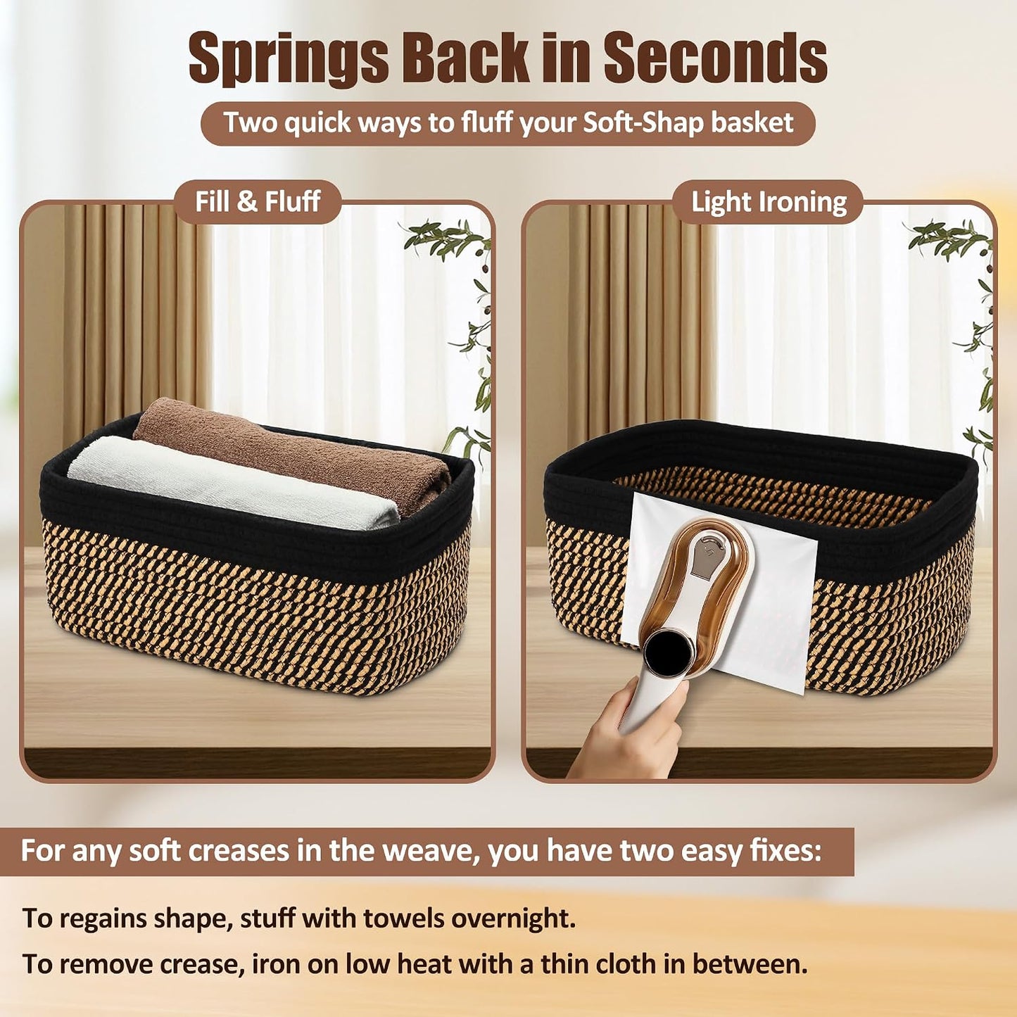 Small Woven Rope Storage Baskets / Black & Gold / 11.81*7.48*4.72'' & 5.91*5.91*2.56 / Set of 5