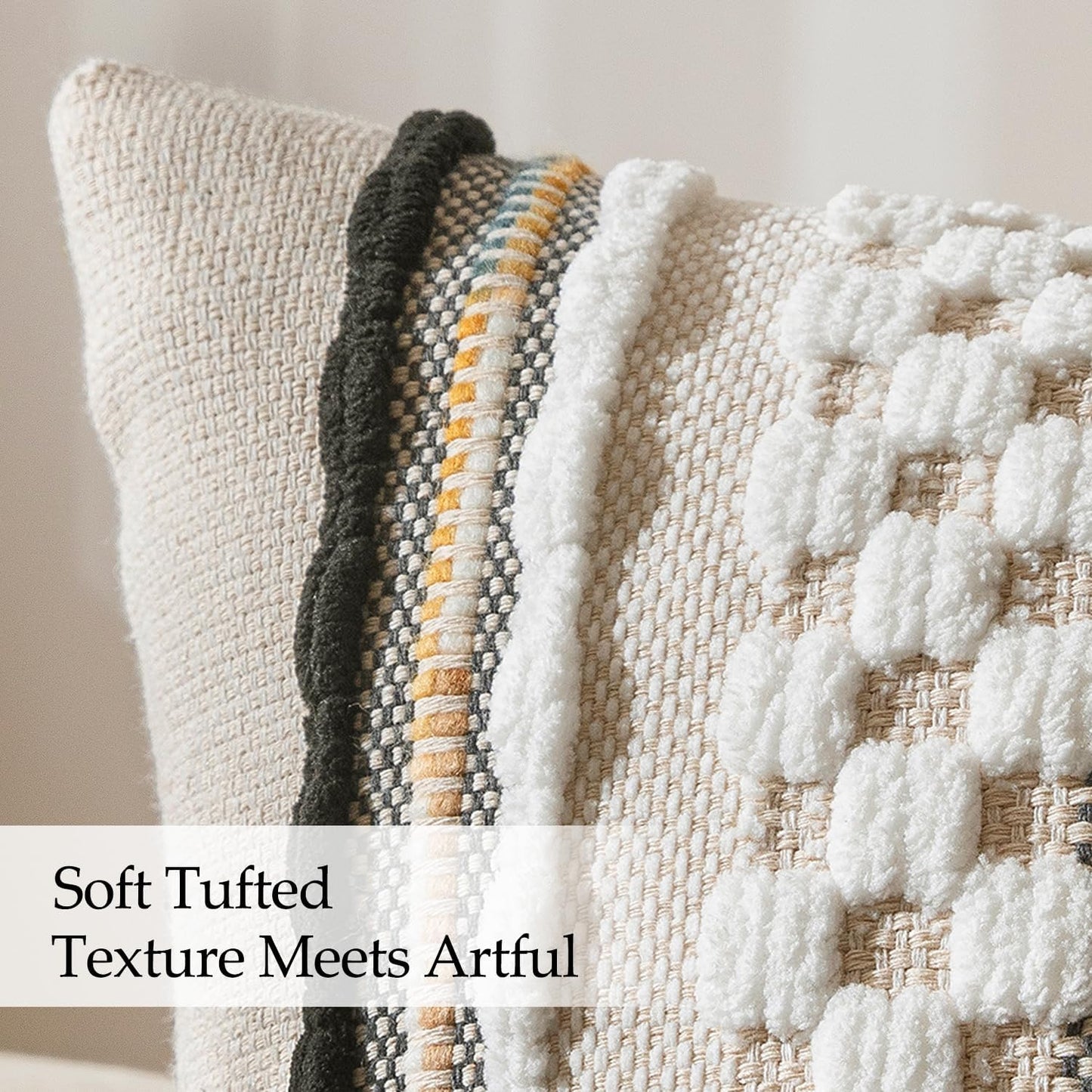 Boho Decorative Throw Pillow Covers Farmhouse Cushion Case / Black-white Stripe / 18 x 18 / Set of 2