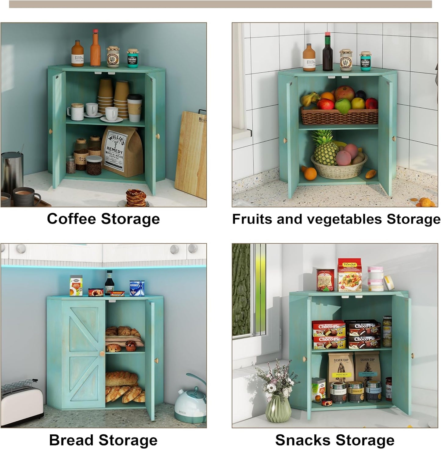 Trironsun Corner Bread Box for Kitchen Counter Double Layer Bamboo Bread Storage Container Large Capacity Bread Storage
