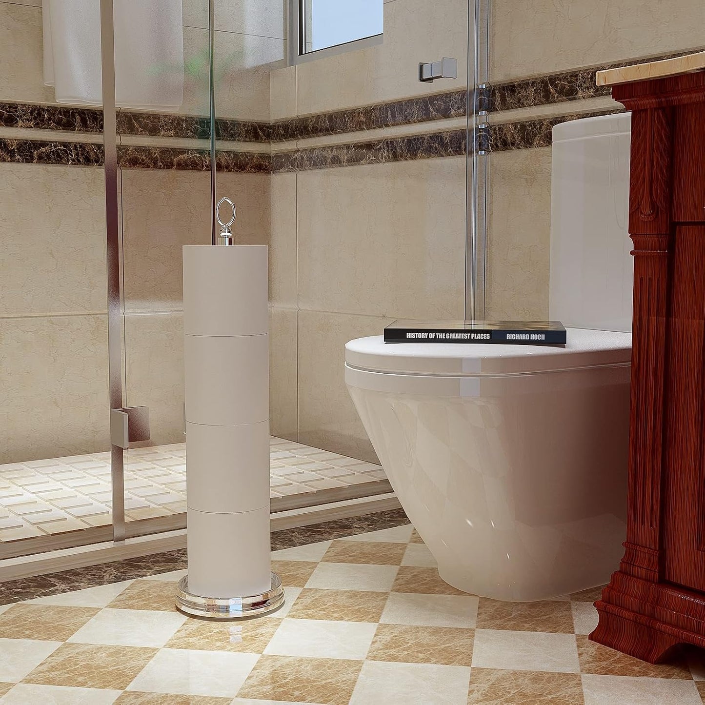 ROLABAM Toilet Paper Holder Stand with Reserve Function, Free Standing Toilet Paper Holder for Bathroom, Space Toilet 4