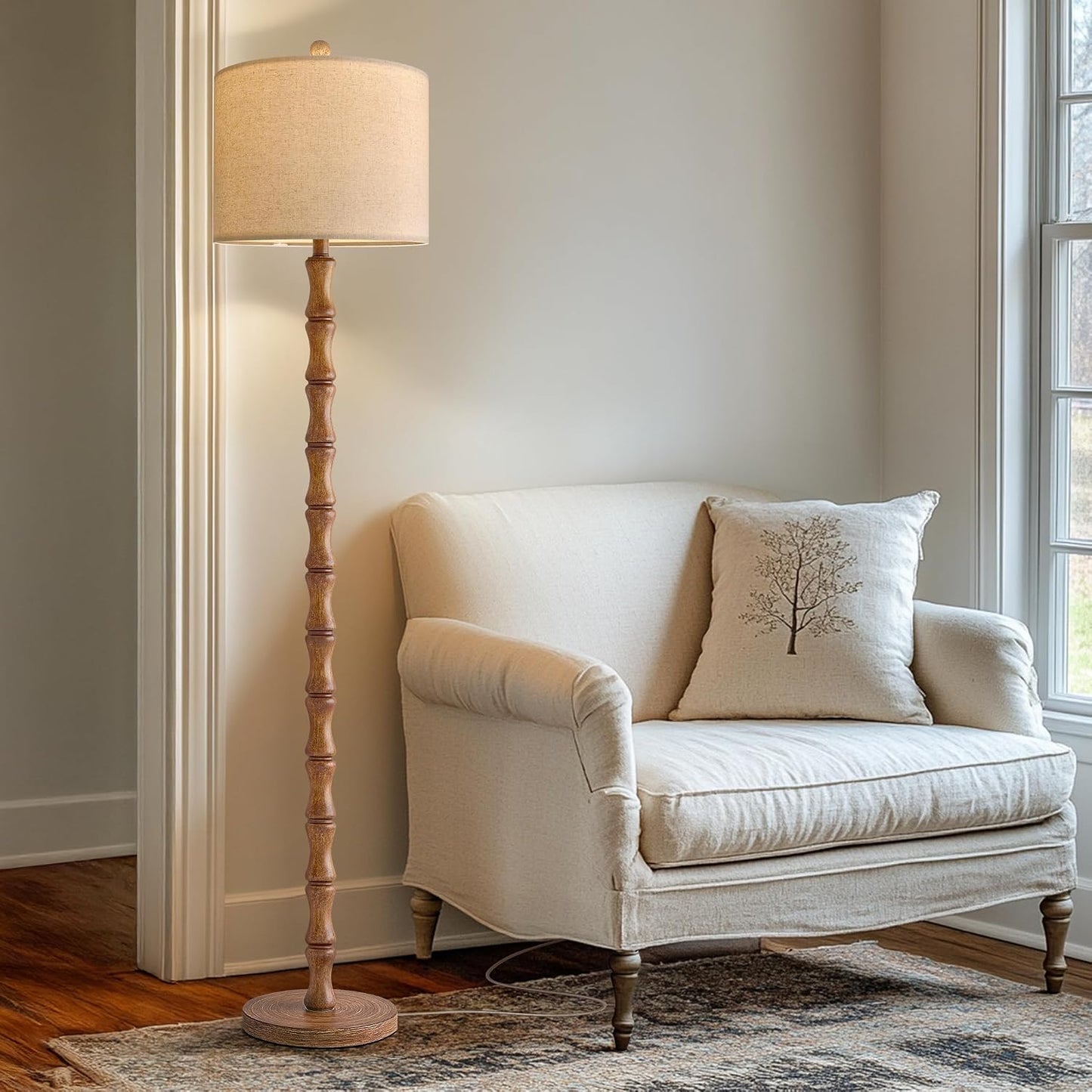 BOBOMOMO 62" Rustic Floor Lamp for Living Room, Retro Farmhouse Floor Lamp Rotary Switch, Resin Standing Lamp for