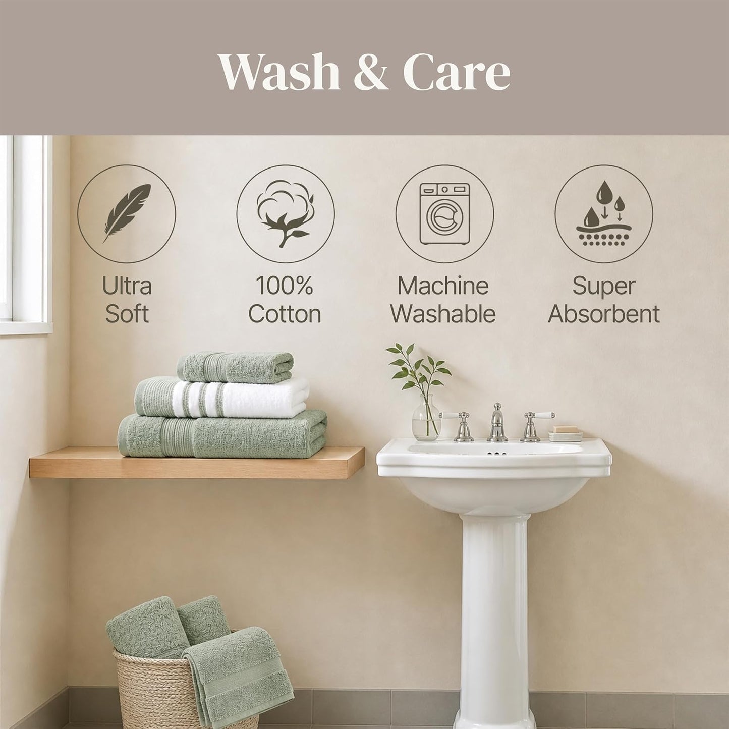 Modern Threads 6 Piece Bath Towel Set – Bathroom Towel Set with 2 Bath Towels, 2 Hand Towels & 2 Washcloths – 100%