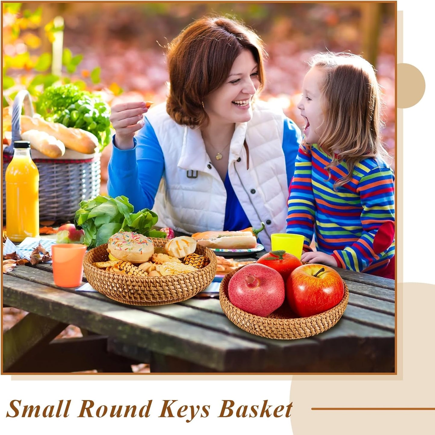 Small Basket for Entryway Table Woven Wicker Key Bowl Basket Rattan Tray / Brown / Round / Set of 3