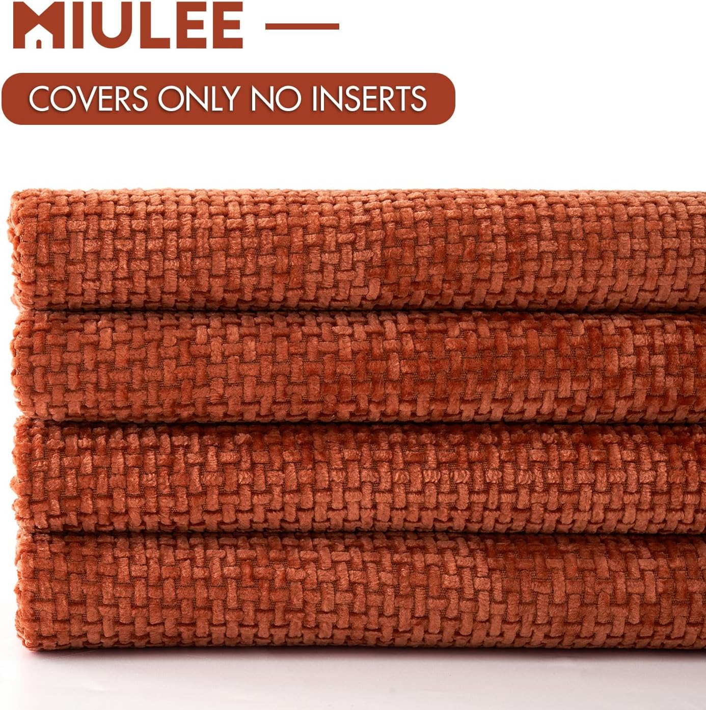 Couch Throw Pillow Covers Soft Decorative Chenille Pillow Covers / 18 x 18 / Burnt Orange / Set of 4