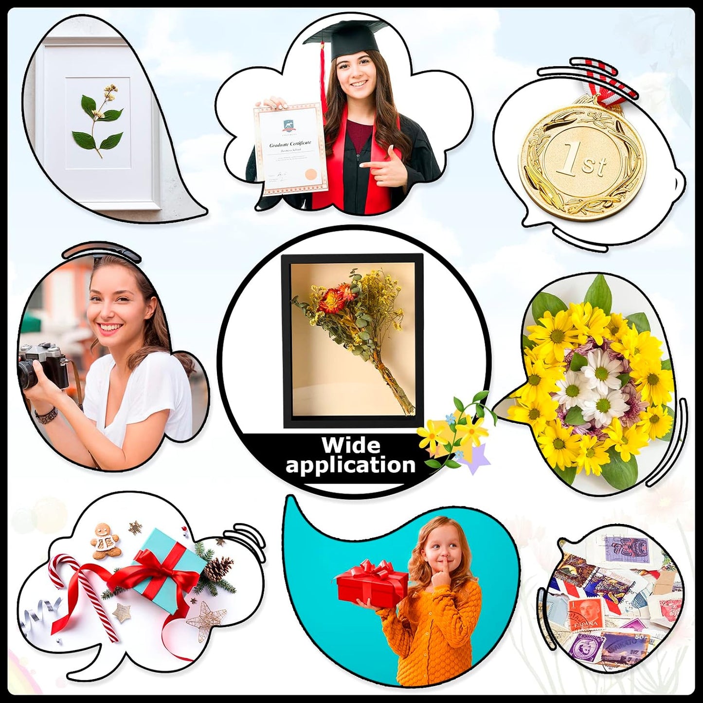 12 Pieces Shadow Box Picture Frame Square Shadow Boxes Display Cases for Graduation Sports Memorabilia Wedding Memories