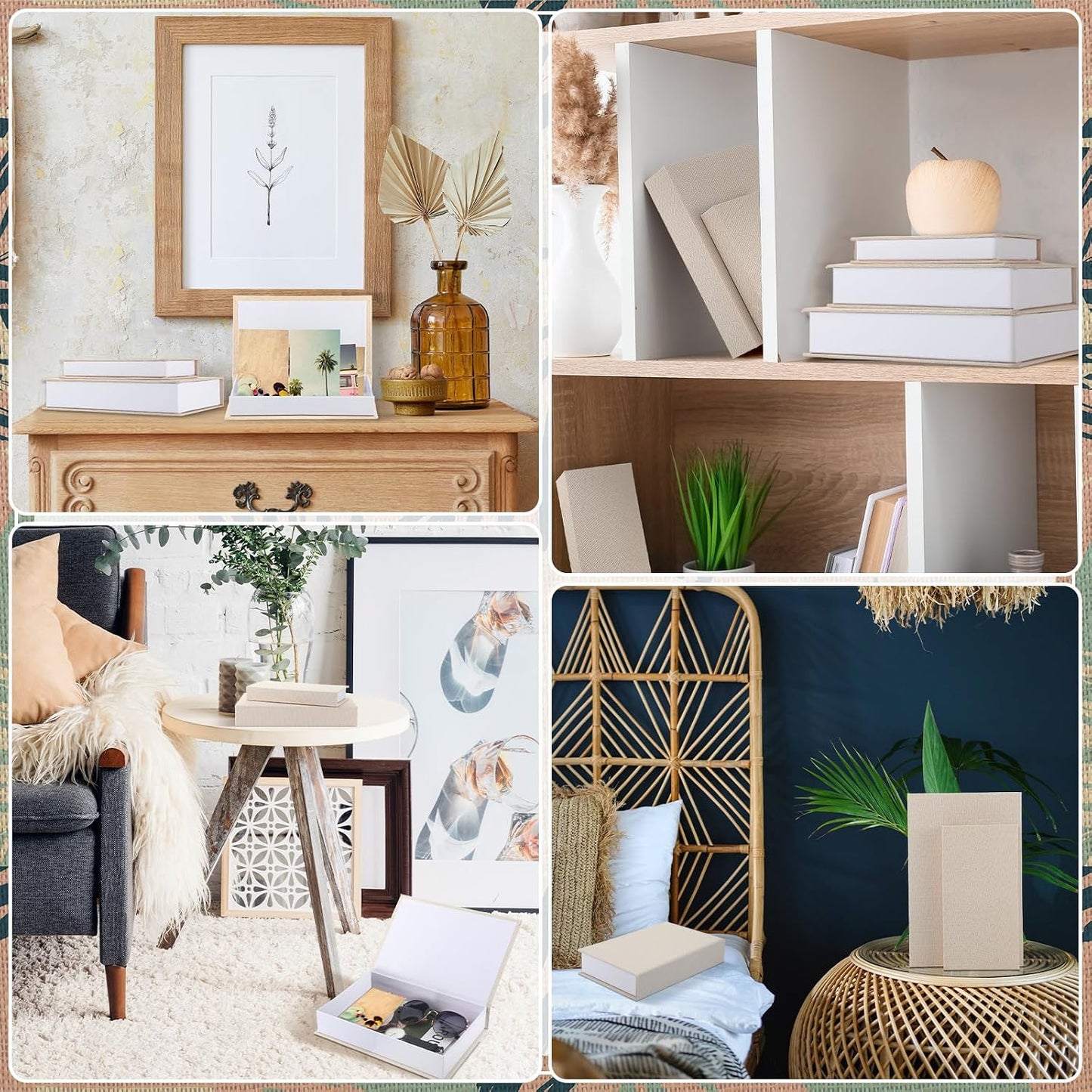 Decorative Fake Book Box Faux Book Storage Box Magnetic Neutral Linen Hollow Boxes / Set of 3