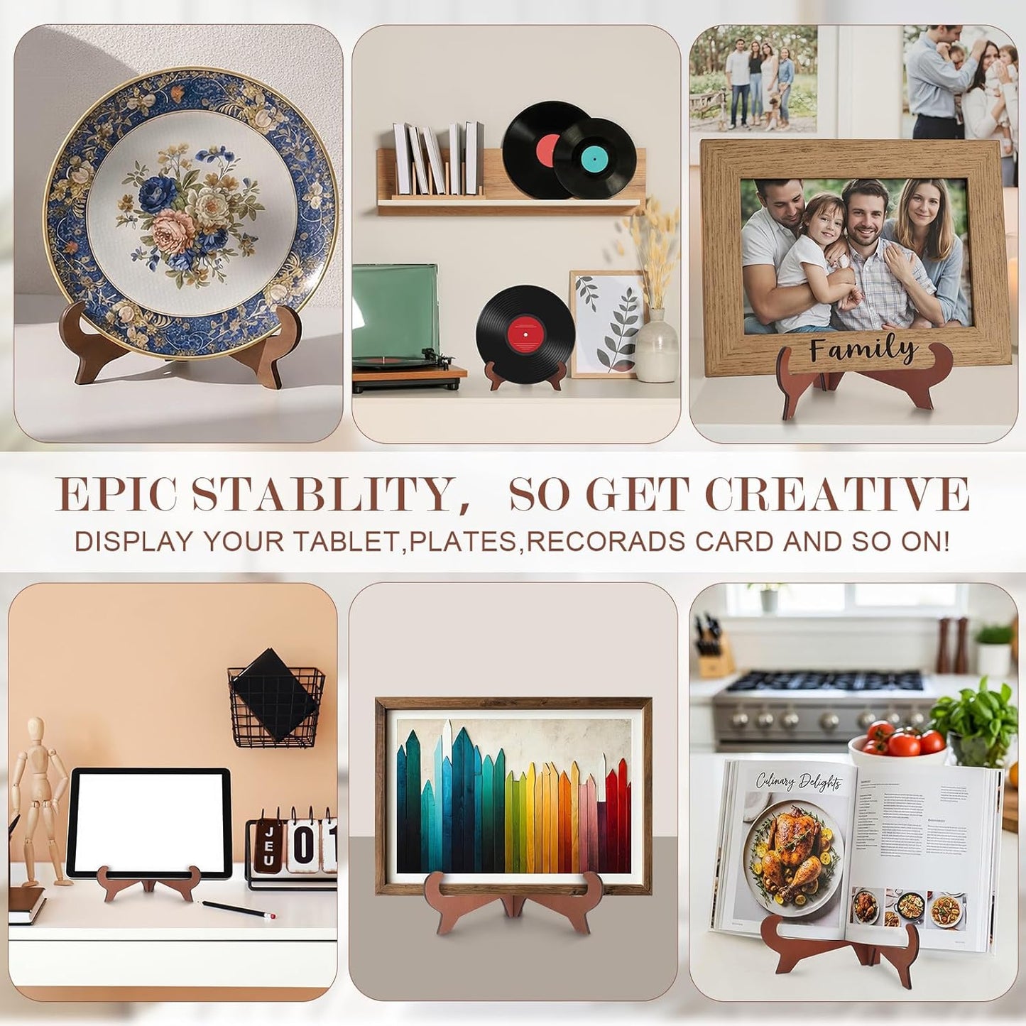 Plate Stands for Display Wooden Display Stand Holder 5/6/7/8/9/ for Displaying / 10 Inch / Set of 8