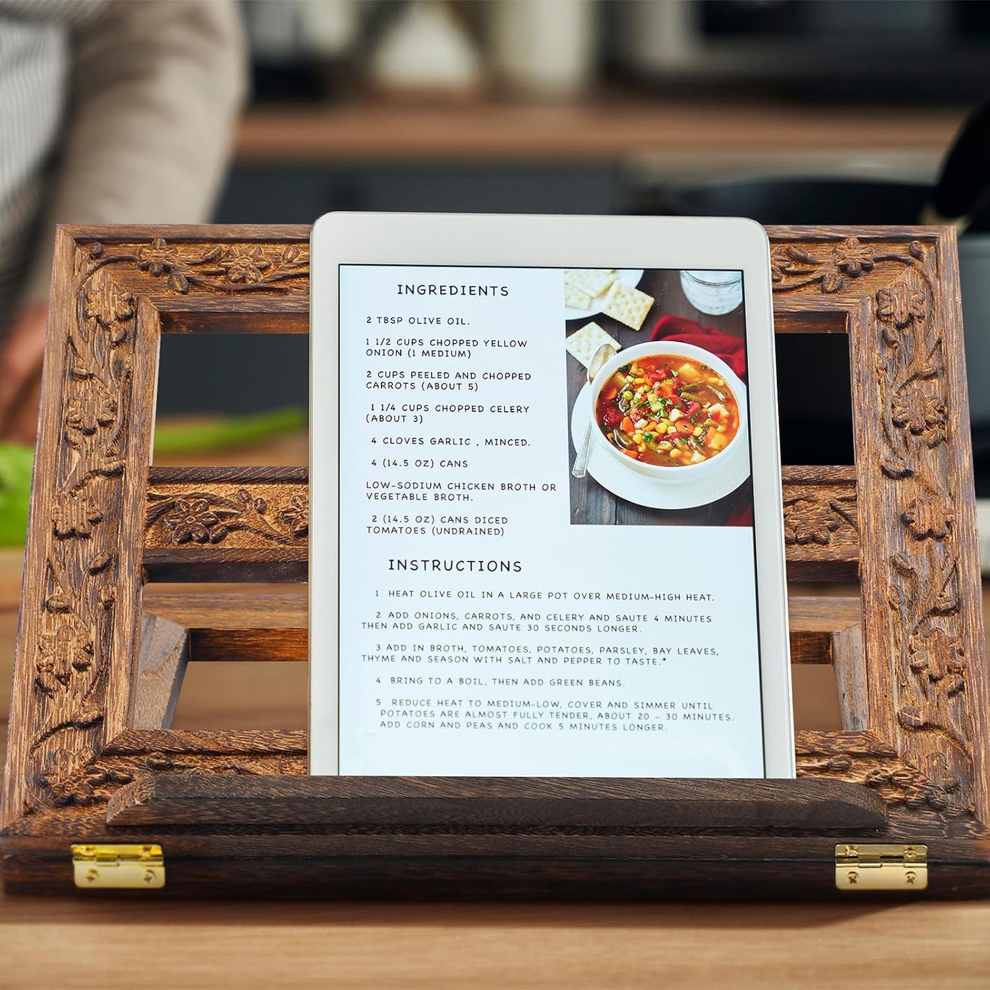 DoubleFill Adjustable Wooden Bible Stand Carved Bible Holder Missal Stand Book Display for Reading Folding Religious